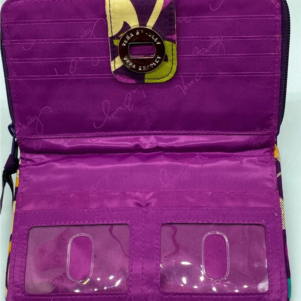 Vera Bradley Purple Quilted Floral Turnlock Wallet with Teal & Lime Accents Rare - Picture 3 of 7